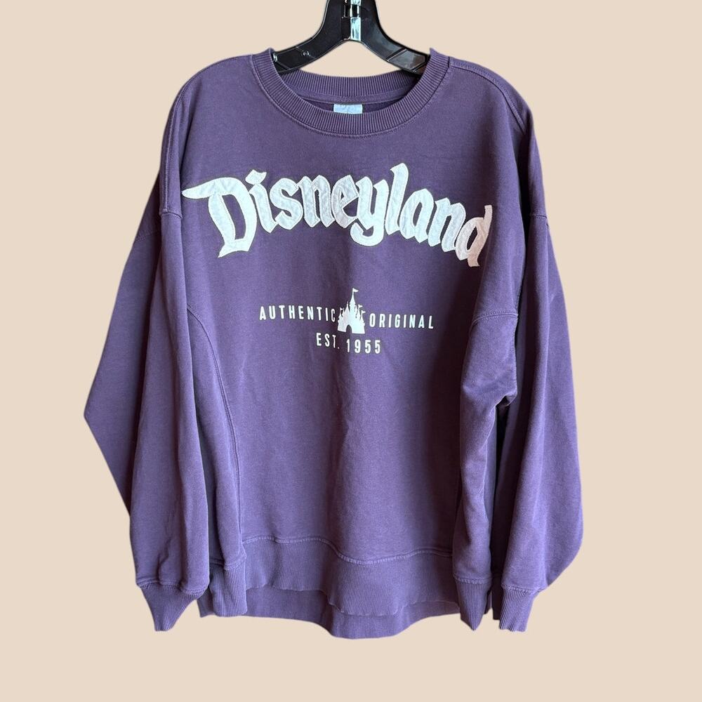 Disneyland Oversize Eggplant Crewneck Sweatshirt w Applique French Terry Thick L